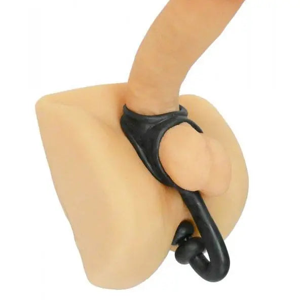 Master Series Flexible Black Tpr Cock And Ball Toy With Anal Probe - Peaches and Screams