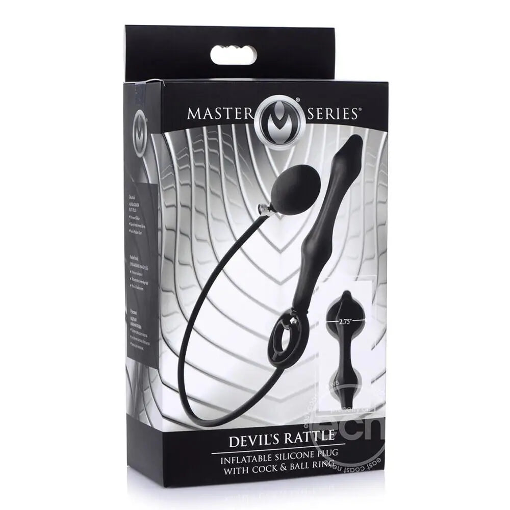 Master Series Silicone Black Inflatable Anal Plug With Cock Ring - Peaches and Screams