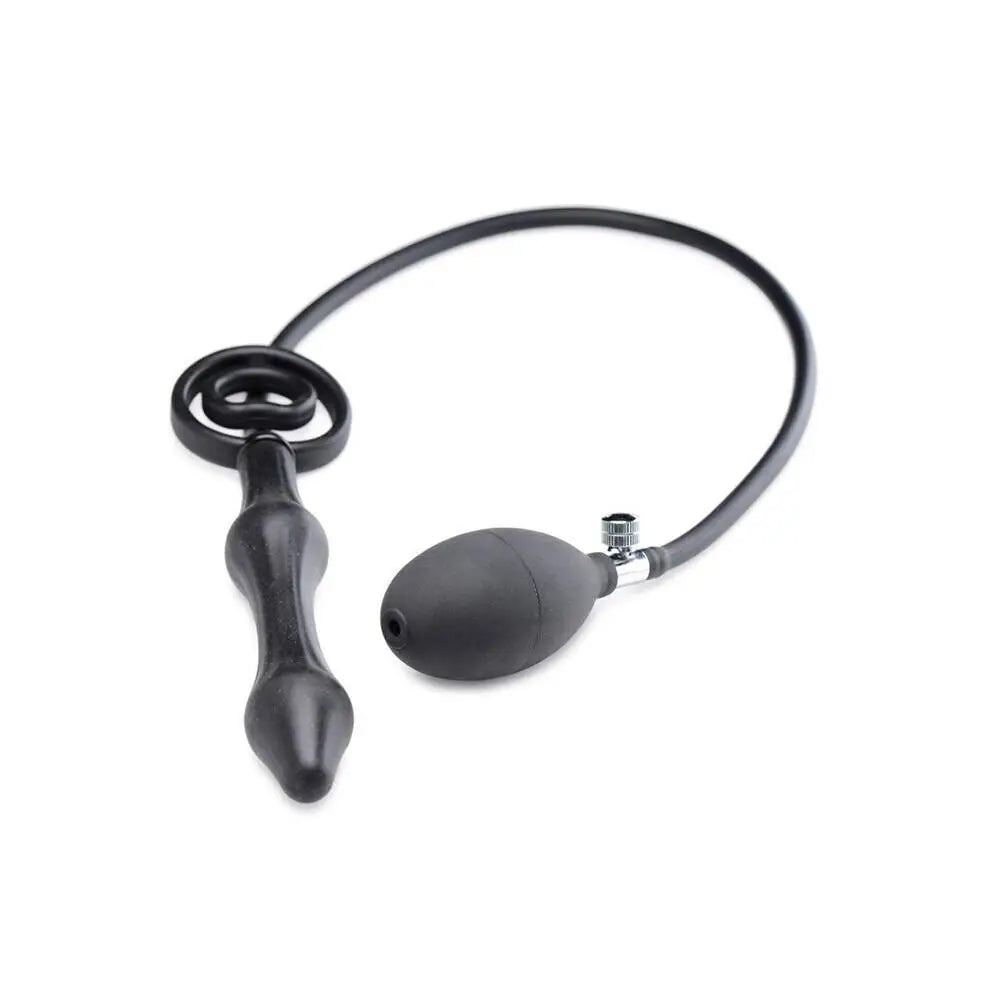 Master Series Silicone Black Inflatable Anal Plug With Cock Ring - Peaches and Screams