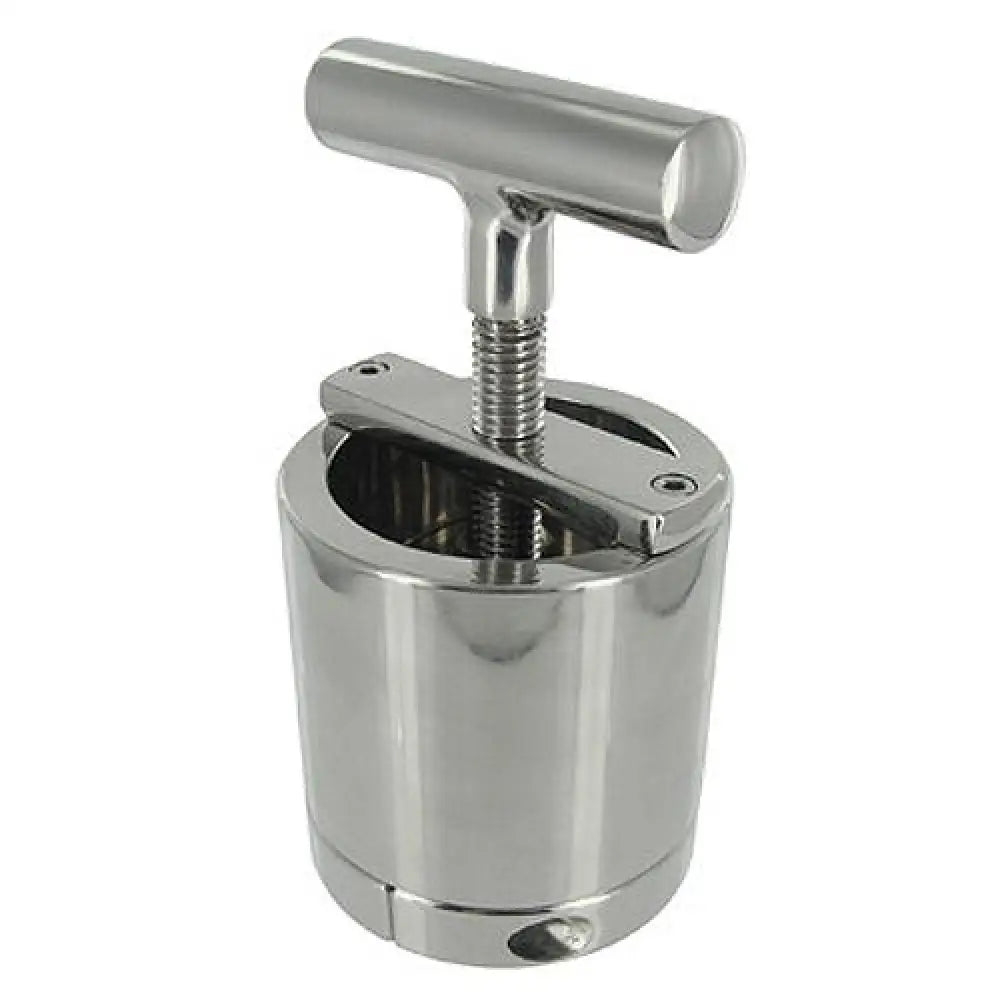 Master series silver bondage ball press chamber for men - peaches and screams