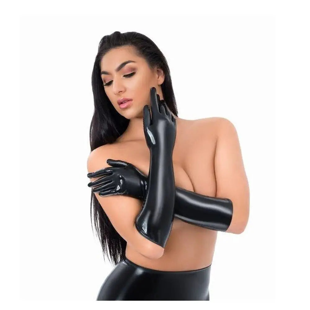 Me you us black latex full length glove for her - medium - peaches and screams