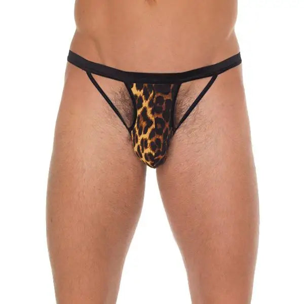 Mens Black G-string With Strappy Animal Print Pouch - Peaches and Screams