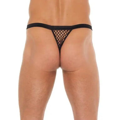 Mens Black Sexy G - string With Black Fishnet Pouch - Peaches and Screams