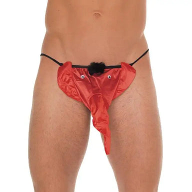 Mens Black Sexy G-string With Red Elephant Animal Pouch - Peaches and Screams