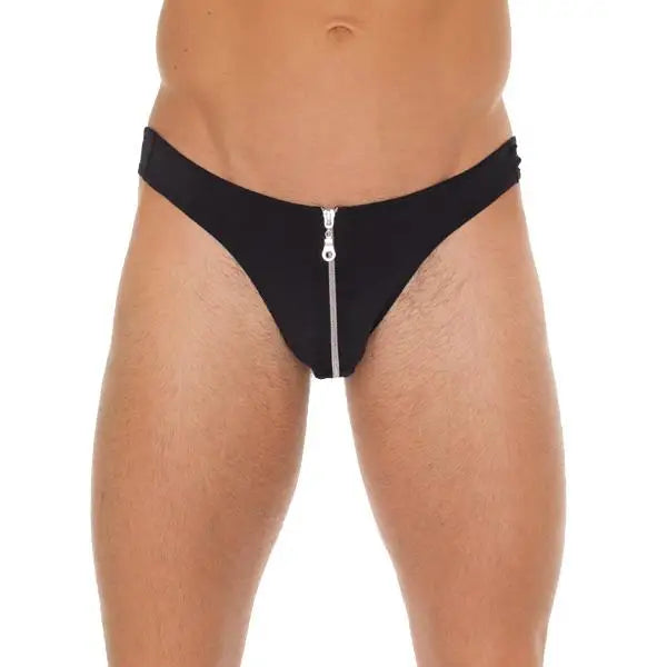 Mens Black Sexy G-string With Zipper On Pouch - Peaches and Screams