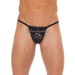 Mens Black Wet Look G - string With Handcuff Pouch - Peaches and Screams