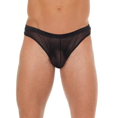 Mens Black Wet Look Mesh G - string One Size - Peaches and Screams