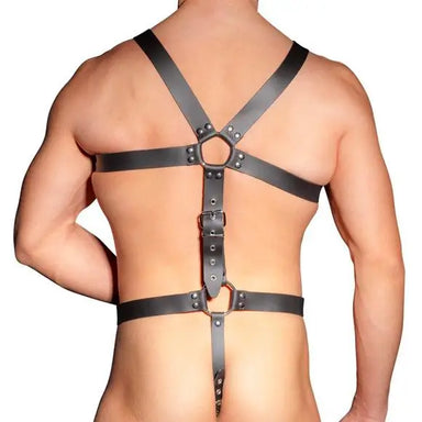 Mens Leather Adjustable Harness With Cock Ring And Buckles - Peaches and Screams