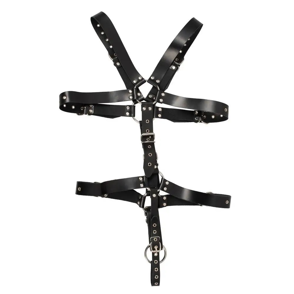 Mens Leather Adjustable Harness With Cock Ring And Buckles - Peaches and Screams