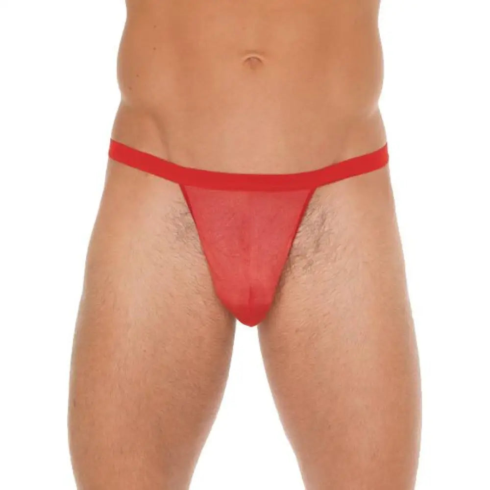 Mens Red Mesh G-string and Pouch with Elastic Waistband - Peaches and Screams