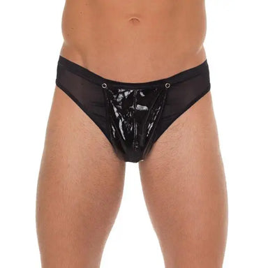 Mens Wet Look Black G-string With Pvc Pouch - Peaches and Screams