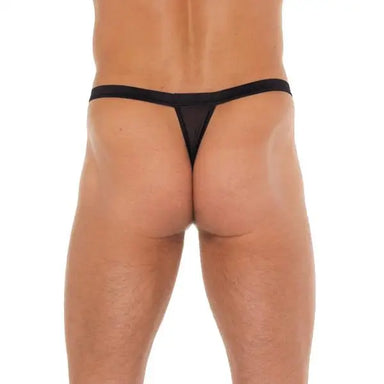 Mens Wet Look Black G - string With White Pouch - Peaches and Screams