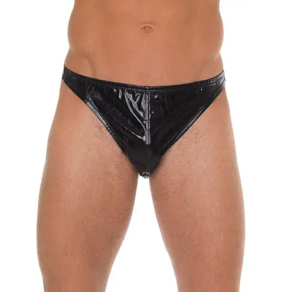 Mens Wet Look Black Shiny G-string - Peaches and Screams
