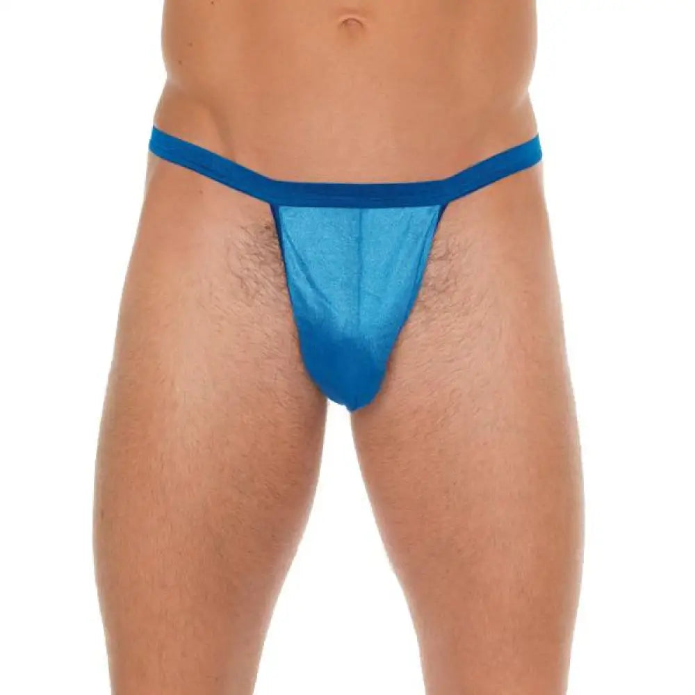 Mens Wet Look Blue G-string with Pouch - Peaches and Screams