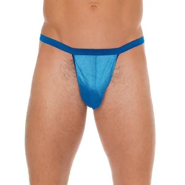Mens Wet Look Blue G-string With Pouch - Peaches and Screams