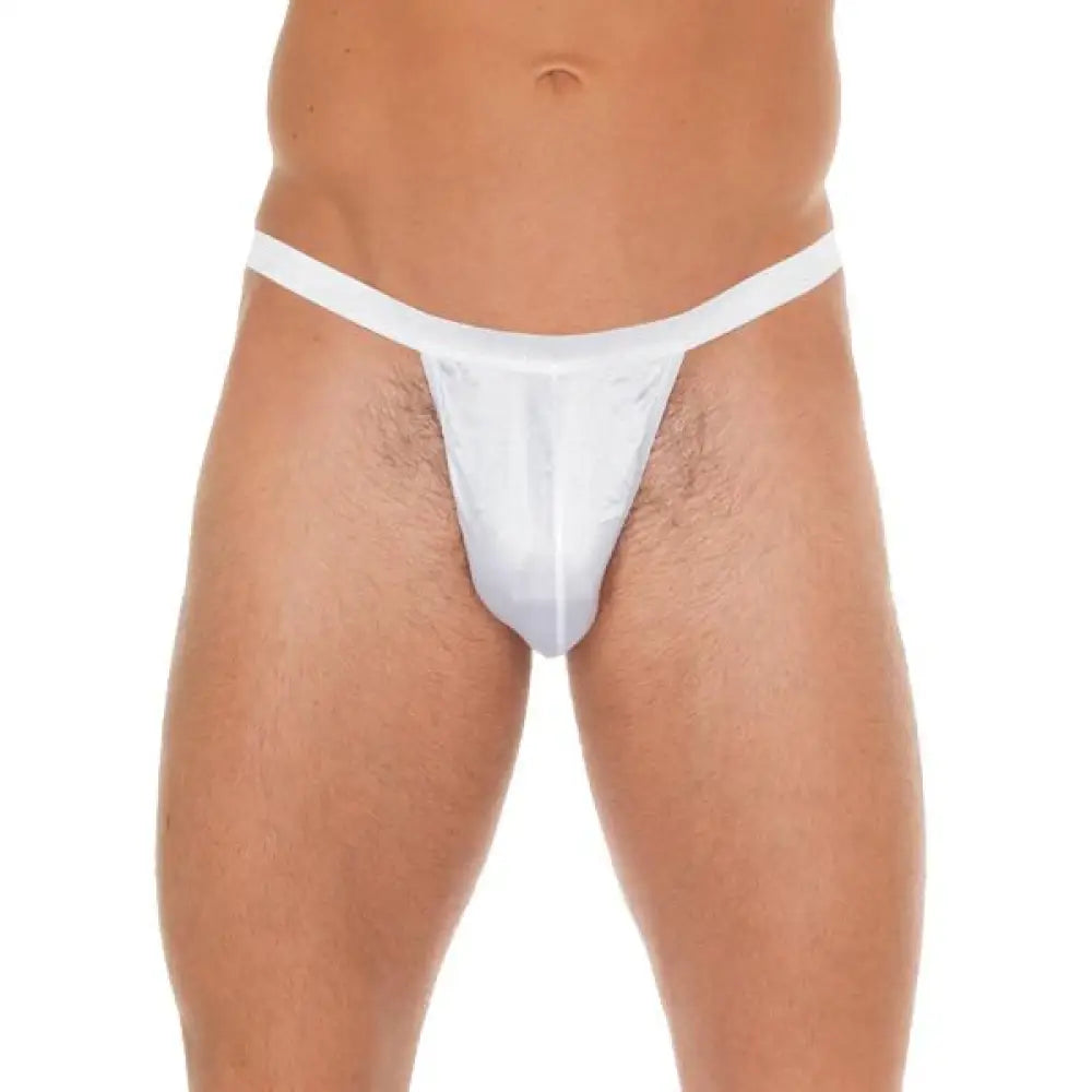 Mens White G-string with Small Pouch and Elastic Waistband - Peaches and Screams