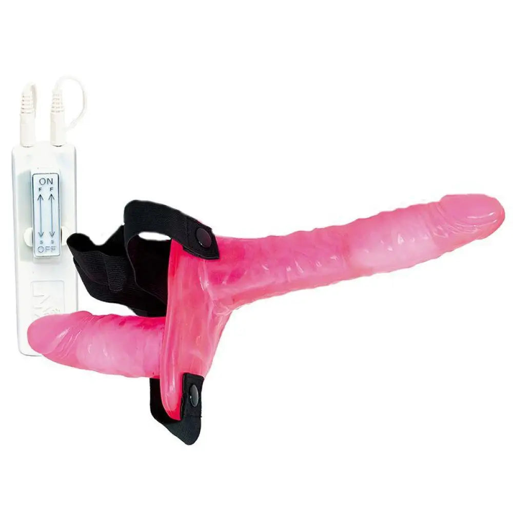 Nmc Ltd Pink Double Vibrating Strap on Dildo with Stretchy Harness - Peaches and Screams