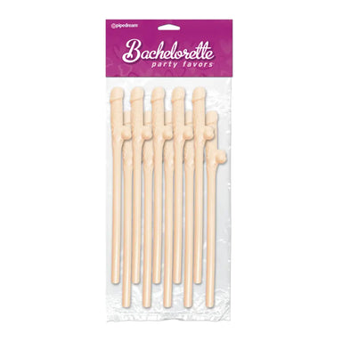 Novelty Flesh Pink Bachelorette Party Favors 10 Pecker Straws - Peaches and Screams