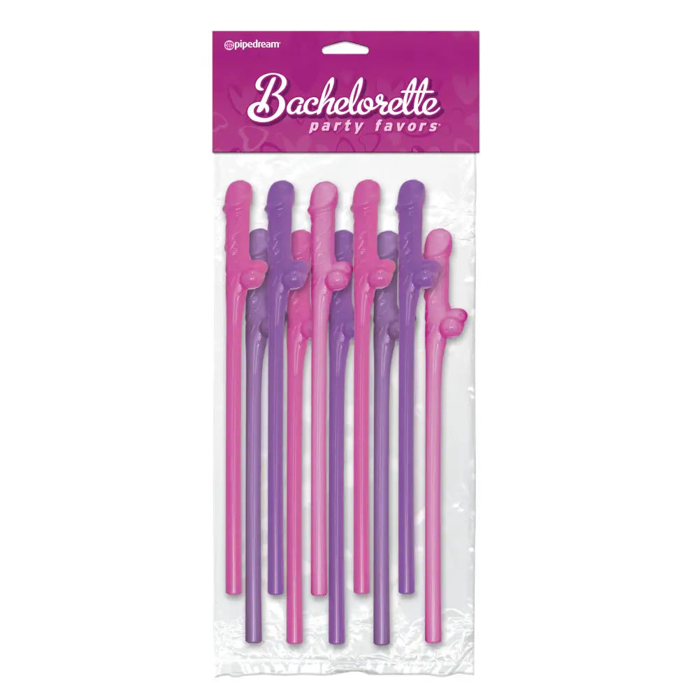 Novelty Pink And Purple Bachelorette Party Favors 10 Pecker Straws - Peaches and Screams