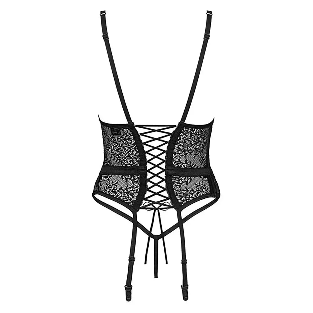 Obsessive Sexy Wet Look Black Corset Set - Peaches and Screams