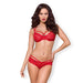 Obsessive Stretchy Red Lace Bra And G-string With Straps - L/XL - Peaches and Screams