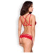 Obsessive Stretchy Red Lace Bra And G-string With Straps - S/M - Peaches and Screams