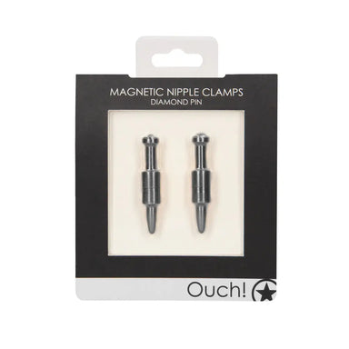 Ouch Metal Grey Magnetic Nipple Clamps Diamond Pin - Peaches and Screams