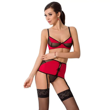 Passion Red Bra Garter And G-string With Adjustable Suspender Straps - Peaches Screams