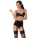 Passion Sandra Sheer Black Bra Set With Suspender Set And Hooks - Peaches and Screams