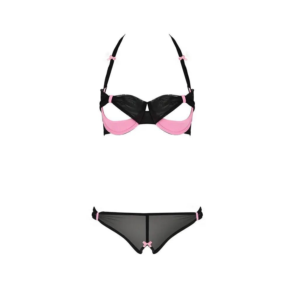 Passion Sexy Wet Look Black And Pink Bra Set - XXL/XXXL - Peaches and Screams