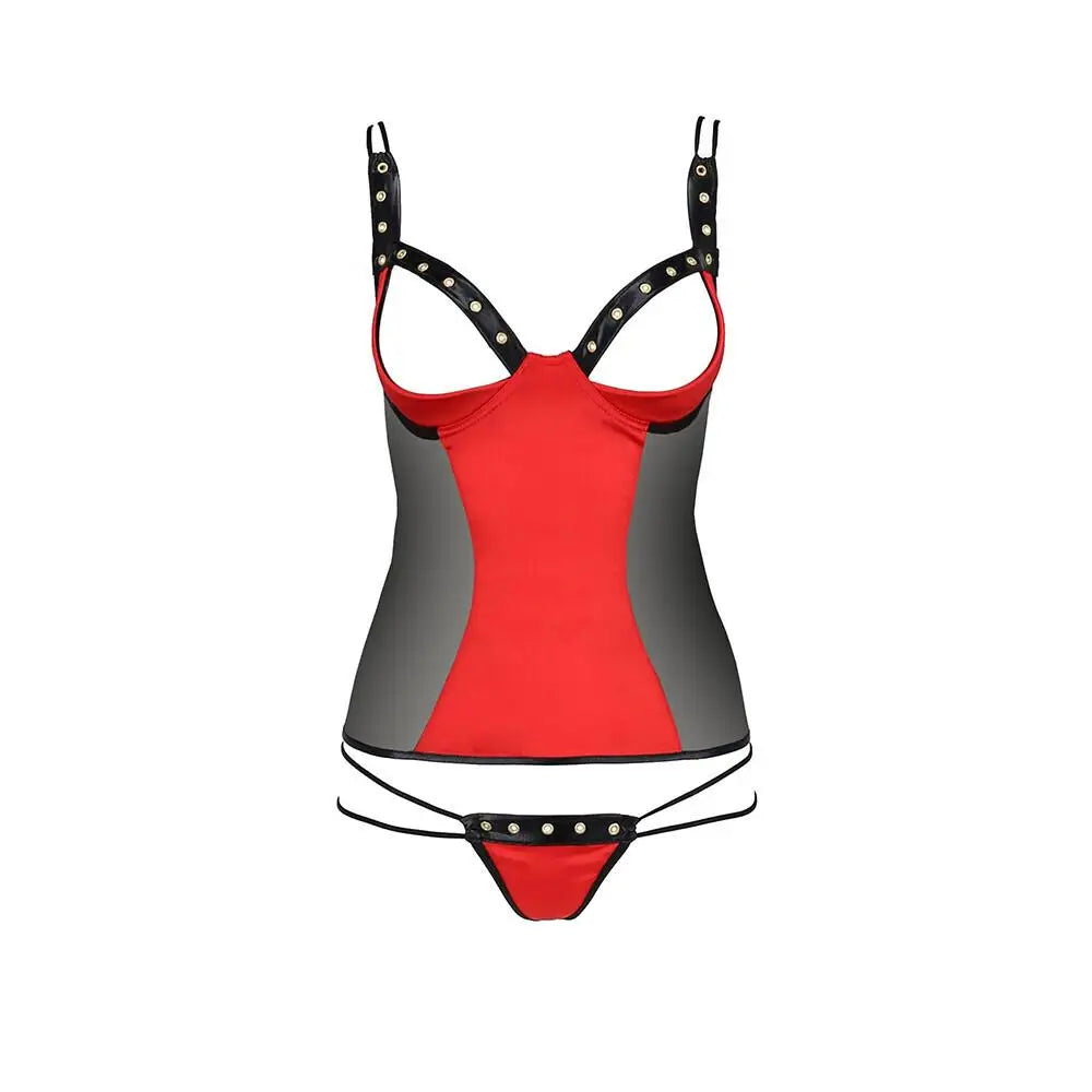 Passion Wet Look Sexy Red And Black Corset - XXL/XXXL - Peaches and Screams