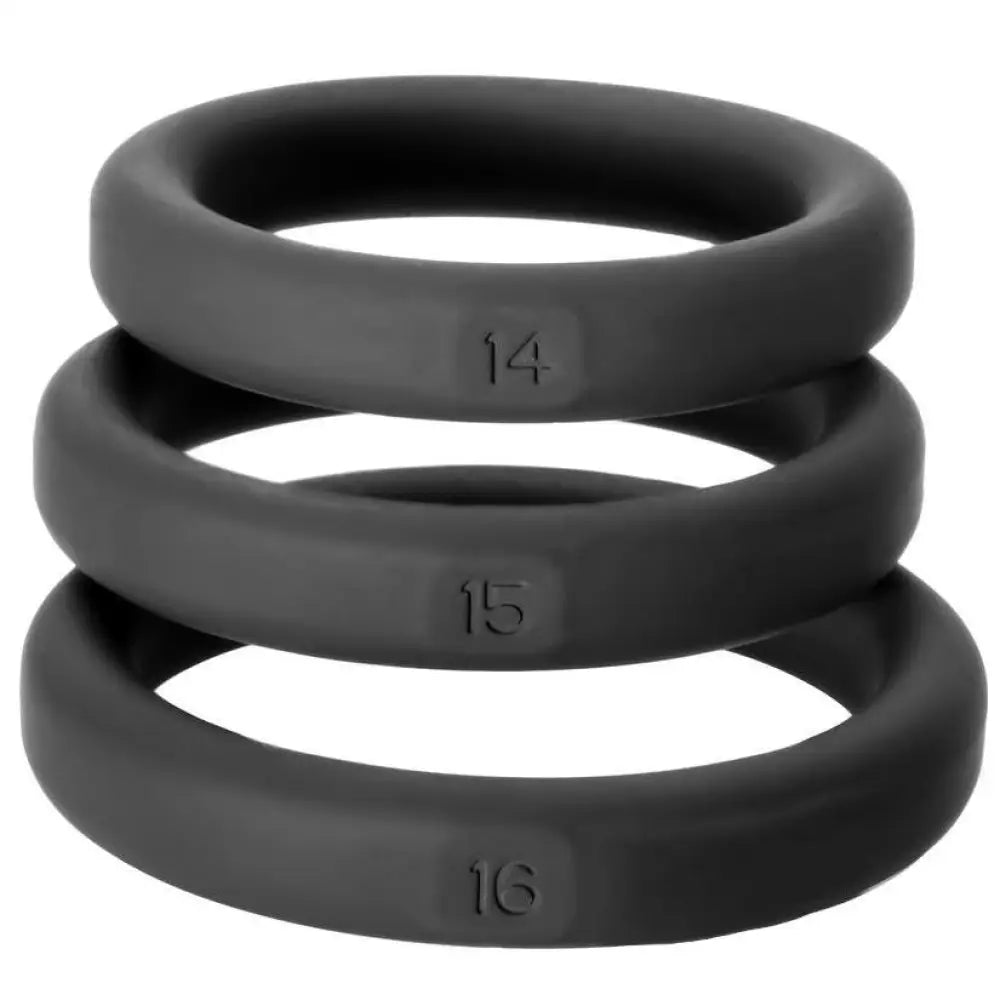 Perfect Fit Black Cock Ring Set with Size 14 15 and 16 - Peaches and Screams
