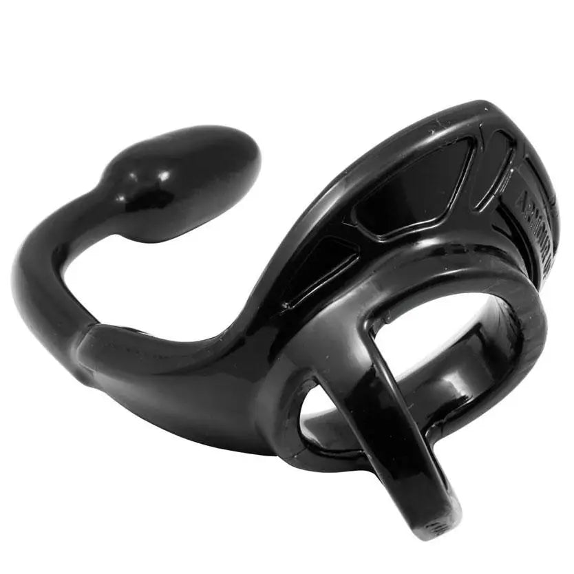 Perfect Fit Small Black Armour Tug Lock Butt Plug And Cock Cage - Peaches Screams