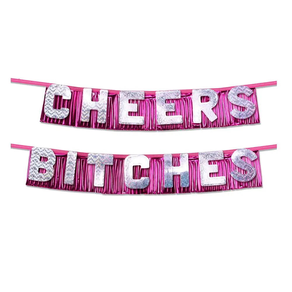 Pink Bachelorette Party Favors Cheers Bitches Party Banner - Peaches and Screams