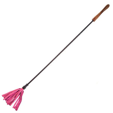 Pink Bondage Riding Crop With Leather-wrapped Grip And Wooden Handle - Peaches Screams