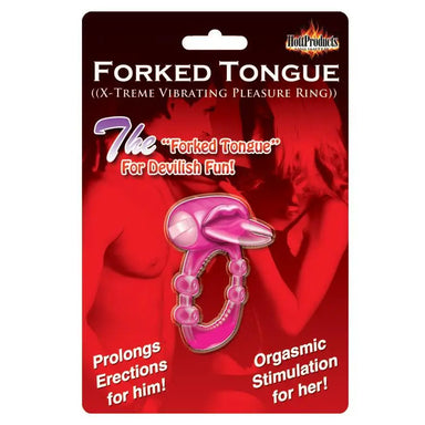 Pink Forked Tongue Waterproof Vibrating Silicone Cock Ring - Peaches and Screams