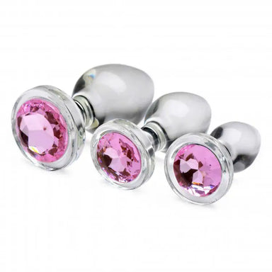 Pink Gem Glass Anal Plug Set For Beginners - Peaches and Screams