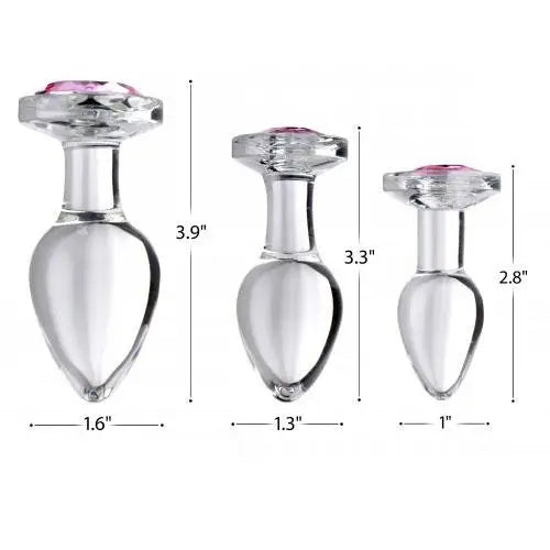 Pink Gem Glass Anal Plug Set For Beginners - Peaches and Screams