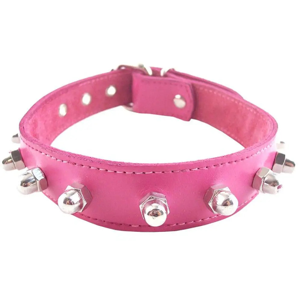 Pink Leather Studded Collar with Adjustable Buckles - Peaches and Screams