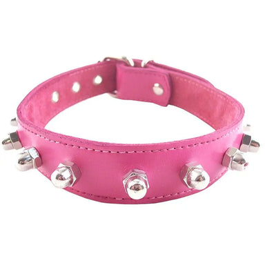 Pink Leather Studded Collar With Adjustable Buckles - Peaches and Screams