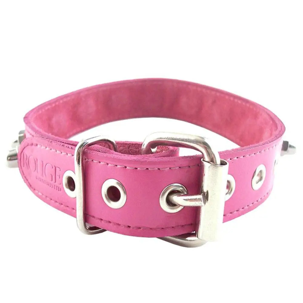 Pink Leather Studded Collar with Adjustable Buckles - Peaches and Screams
