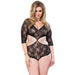 Plus - size Sexy Black Floral Lace Teddy Playsuit With Cut - out Side Detail - Peaches and Screams