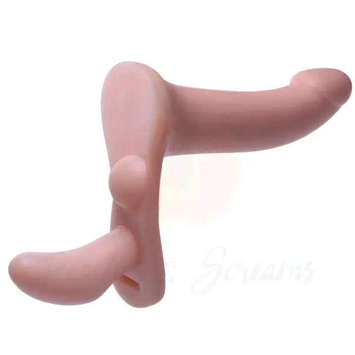 Realistic Feel Flesh Pink Double Penetration Strap-on Dildos Couples - Peaches and Screams