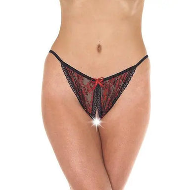 Red and Black Crotchless Tanga Brief with Peekaboo Behind - Peaches and Screams