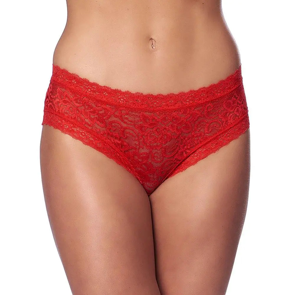 Red Lace Open - back Briefs With Romantic Bow Detail For Her - Peaches and Screams