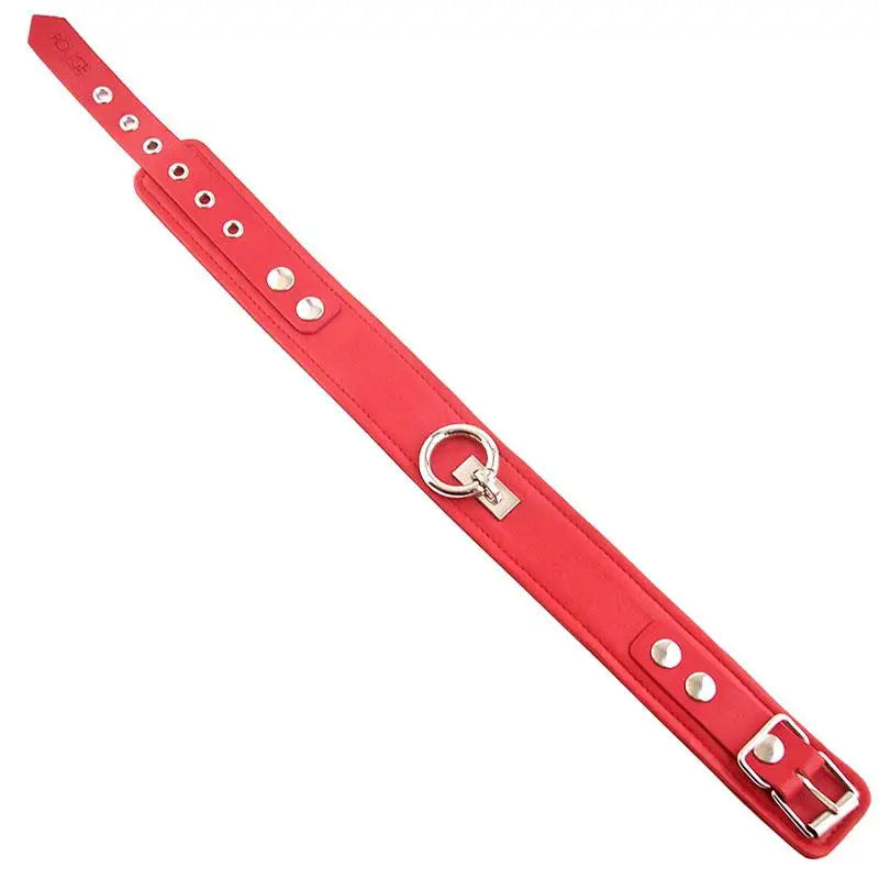 Red Leather Adjustable Collar And O - ring With Buckles - Peaches and Screams
