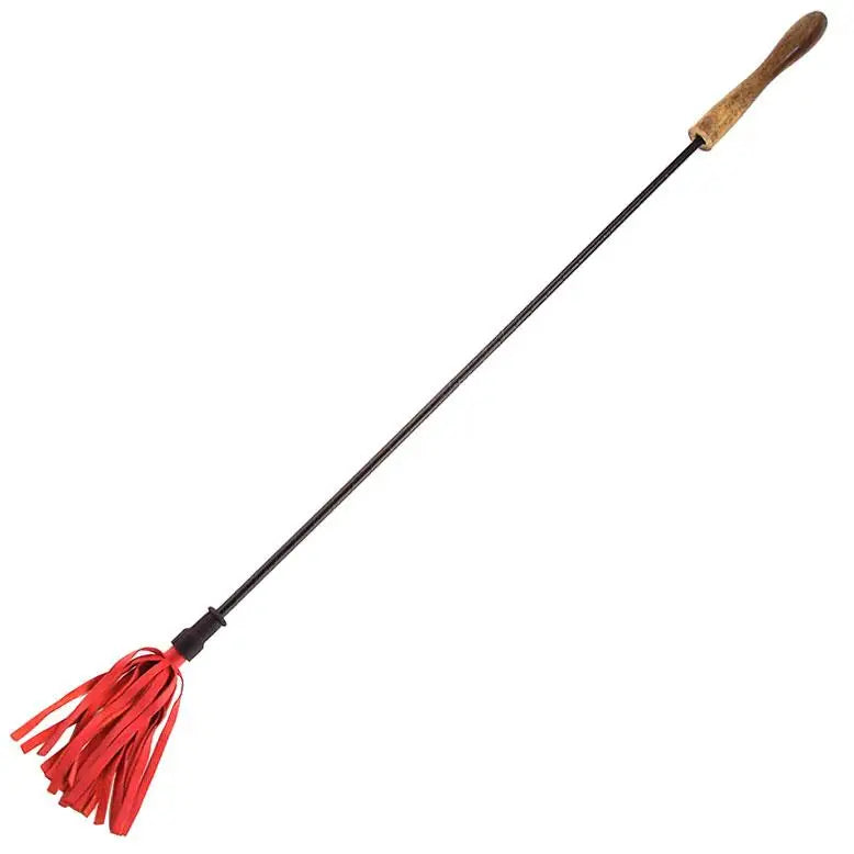Red Riding Crop With Leather-wrapped Grip And Wooden Handle - Peaches and Screams