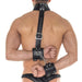 Rimba Adjustable Black Leather Neck Collar And Wrist Cuff Restraint - Peaches Screams