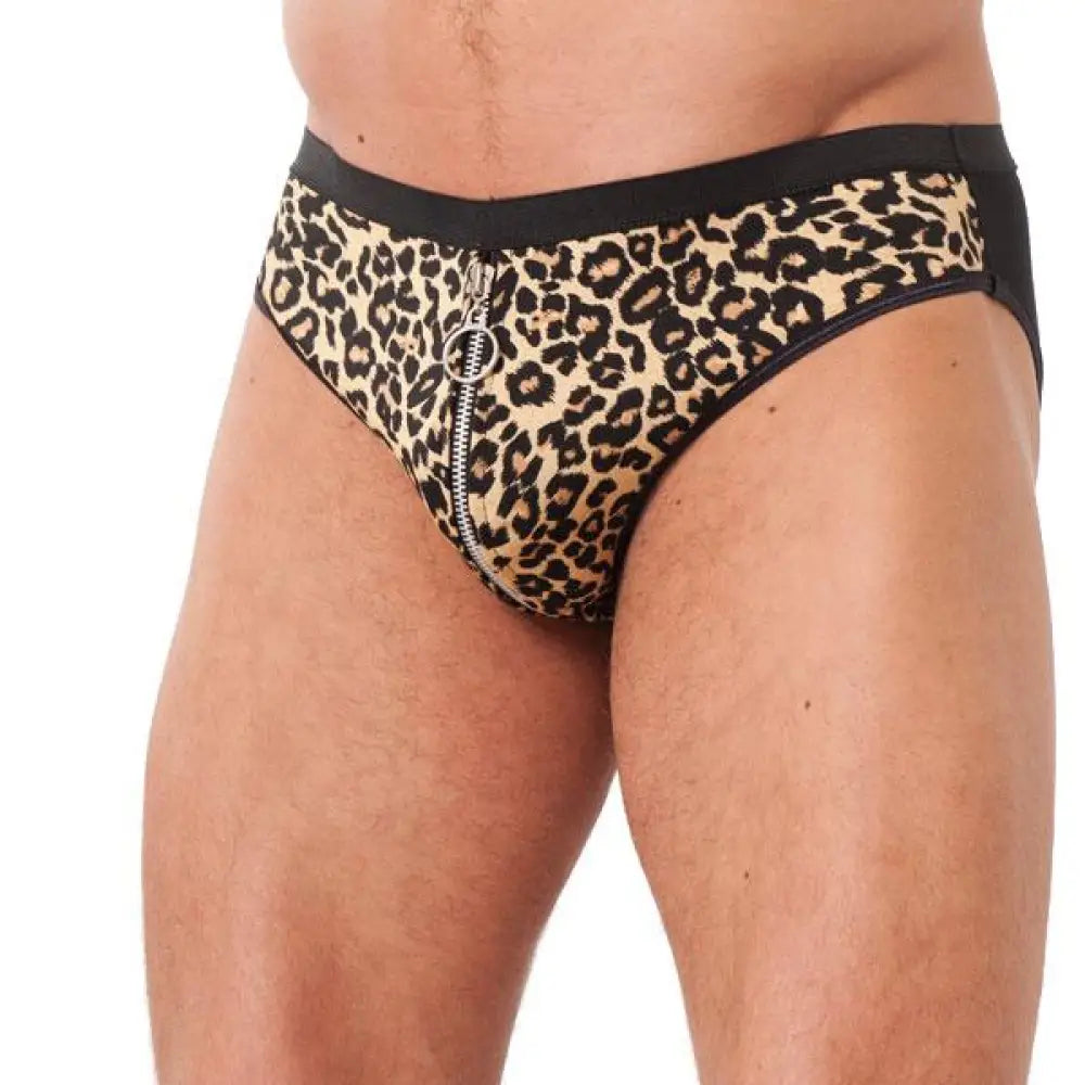 Rimba Animal Print Sexy Men’s Brief with Front Zipper - Peaches and Screams