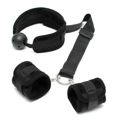 Rimba Black Breathable Mouth Gag With Padded Cuffs - Peaches and Screams